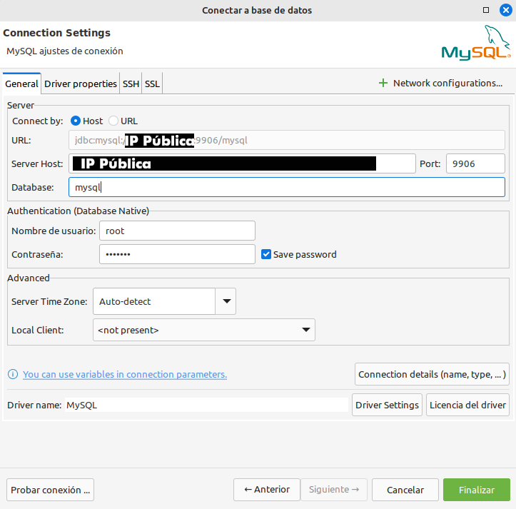 Configuración DBeaver